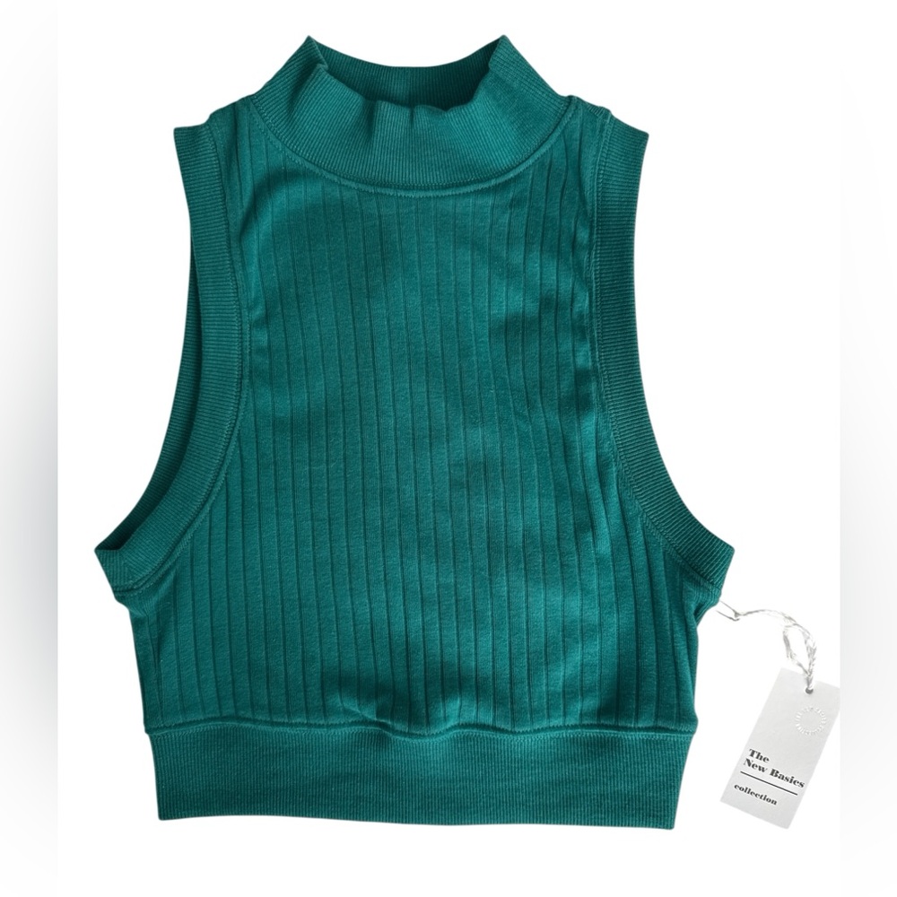 NWT Ribbed Mock Turtleneck Teal Crop Tank Top